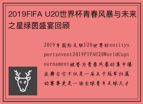 2019FIFA U20世界杯青春风暴与未来之星绿茵盛宴回顾 2019FIFA U20世界杯青春风暴与未来之星绿茵盛宴回顾